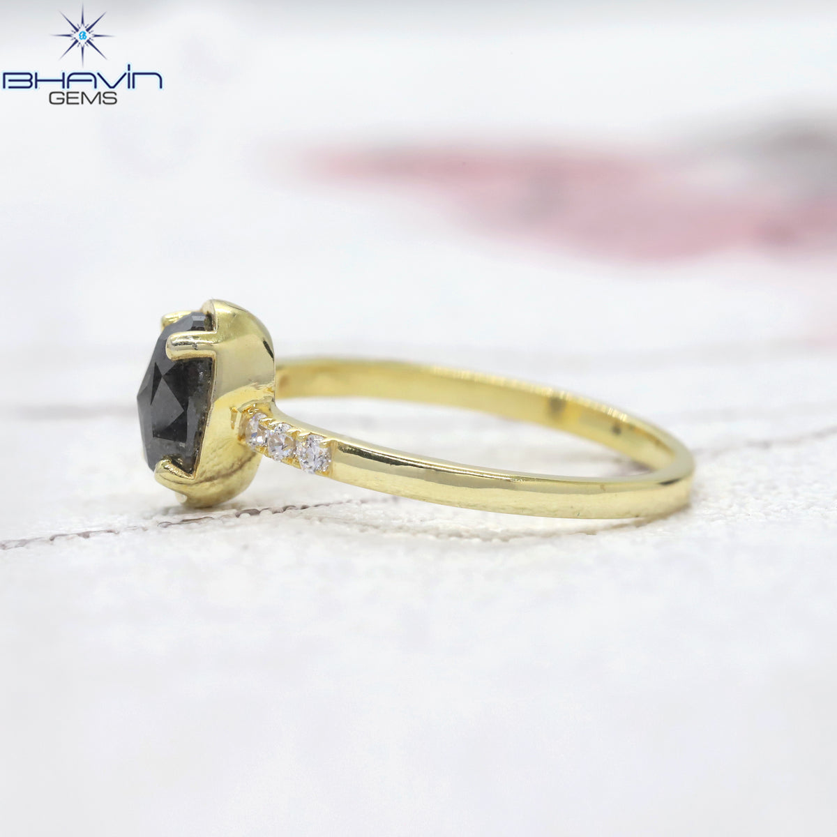 Oval Diamond Natural Diamond Ring Salt And Pepper Color Gold Ring Engagement Ring