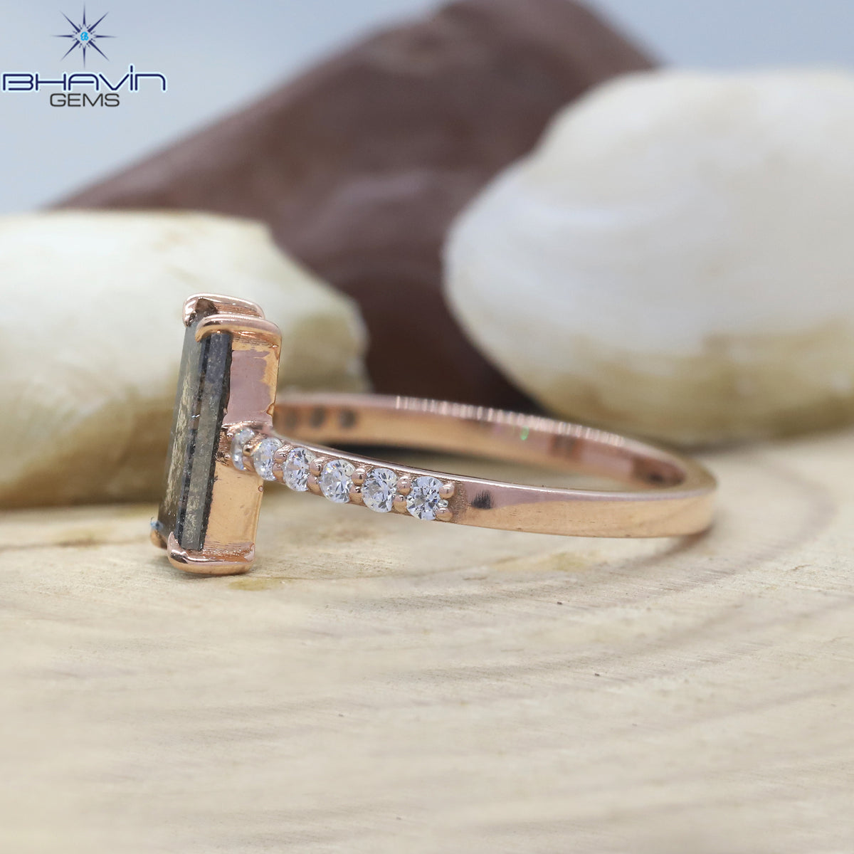 Baguette Diamond Salt And Pepper Diamond Natural Diamond Ring Gold Ring Engagement Ring