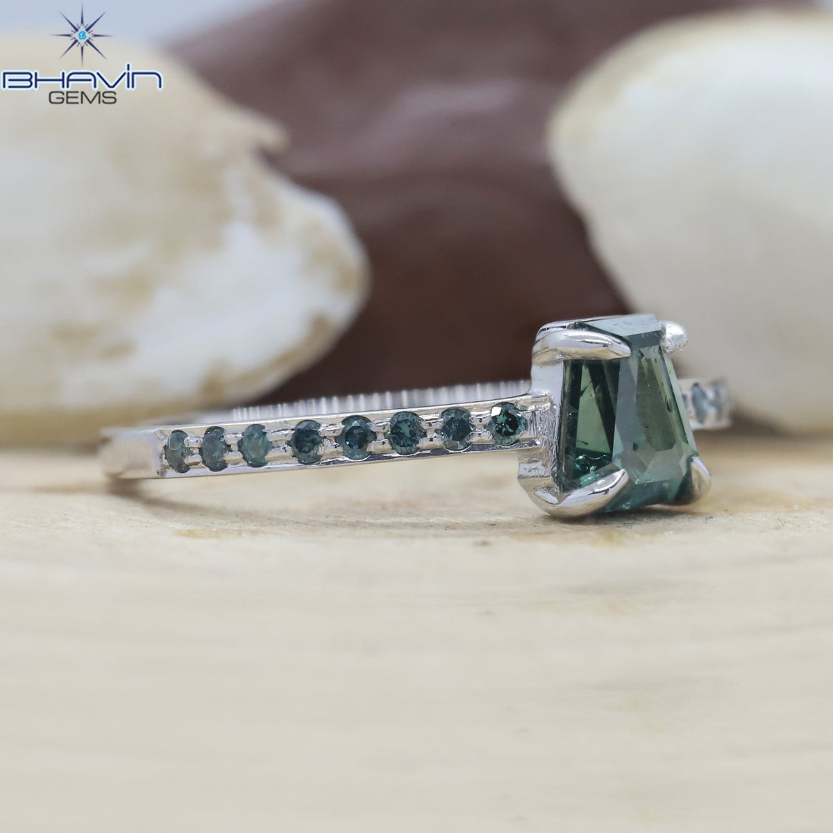 Coffin Diamond Greenish Blue Color Natural Diamond Ring Engagement Ring