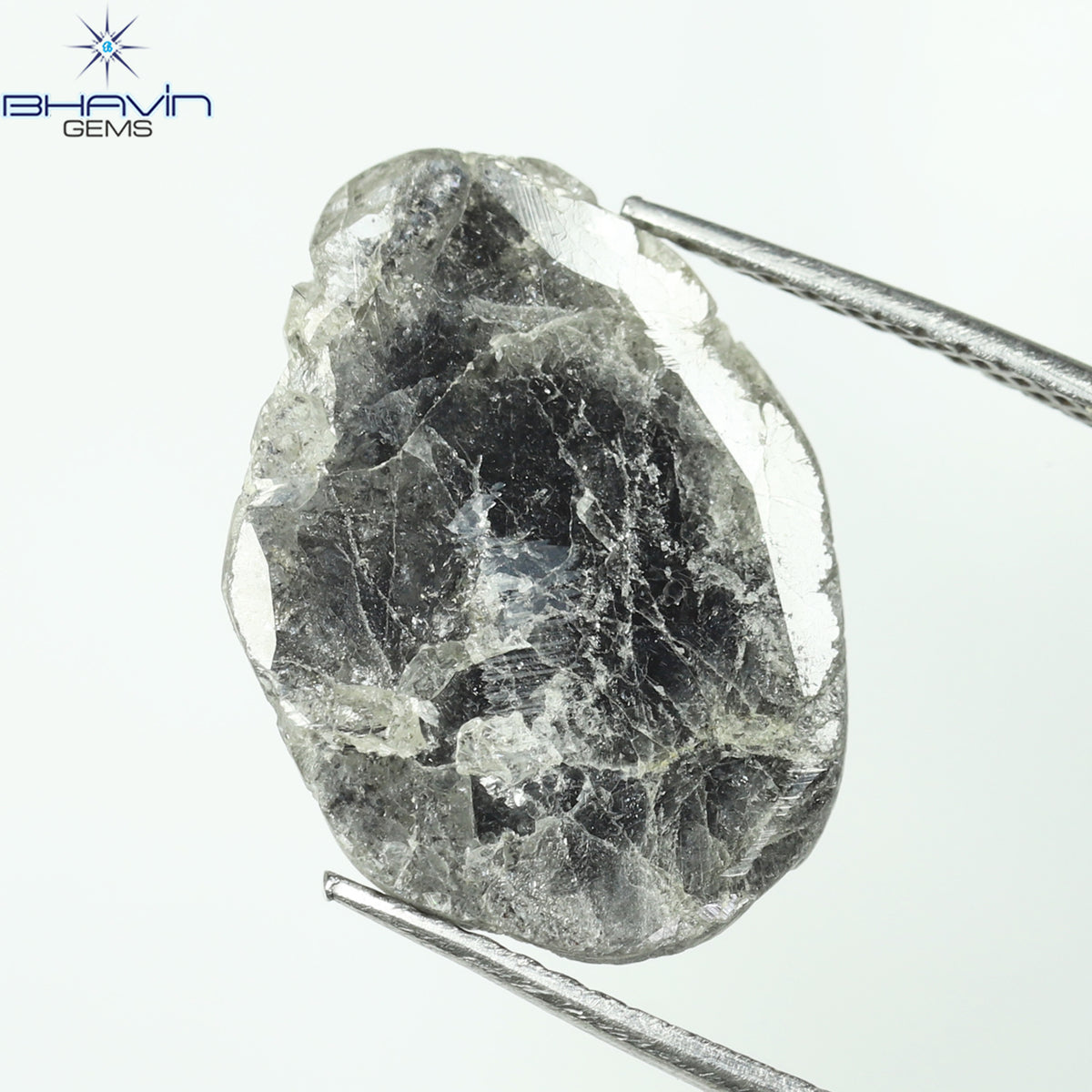 3.64 CT スライス シェイプ ナチュラル ダイヤモンド ソルト アンド ペッパー カラー I3 クラリティ (16.66 MM)