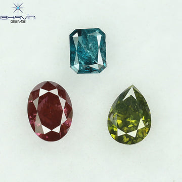 0.39 CT/3 Pcs Natural Mix Diamond Enhanced Pink Green Blue Color Clarity VS-I1 (3.85 MM)