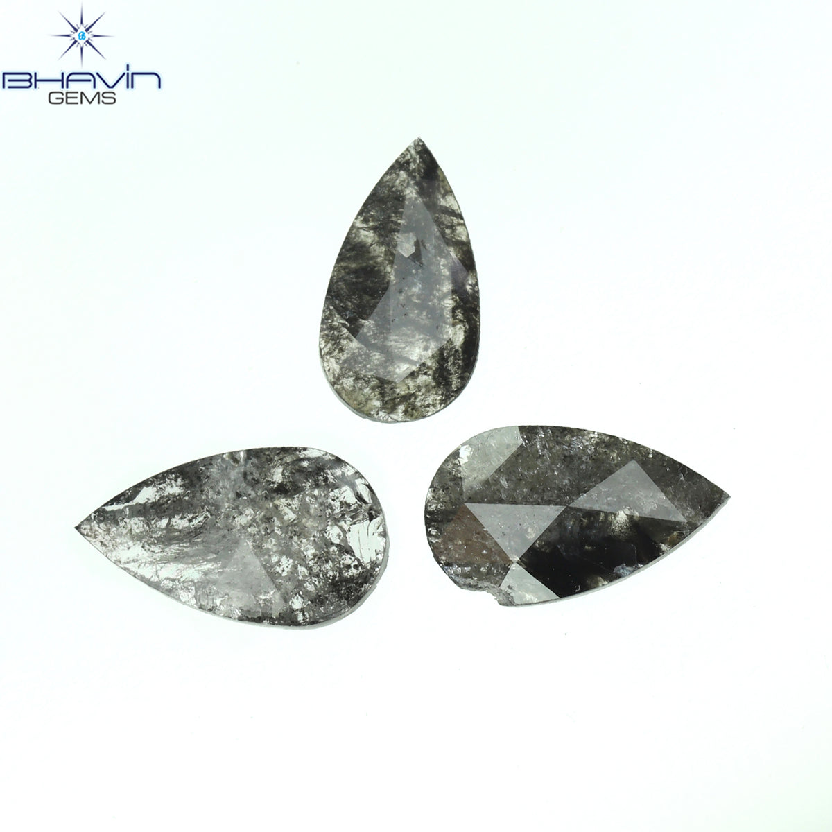 0.99 CT/3 Pcs Natural Pear Slice Diamond Salt And Pepper Color Clarity I3 (8.12 MM)