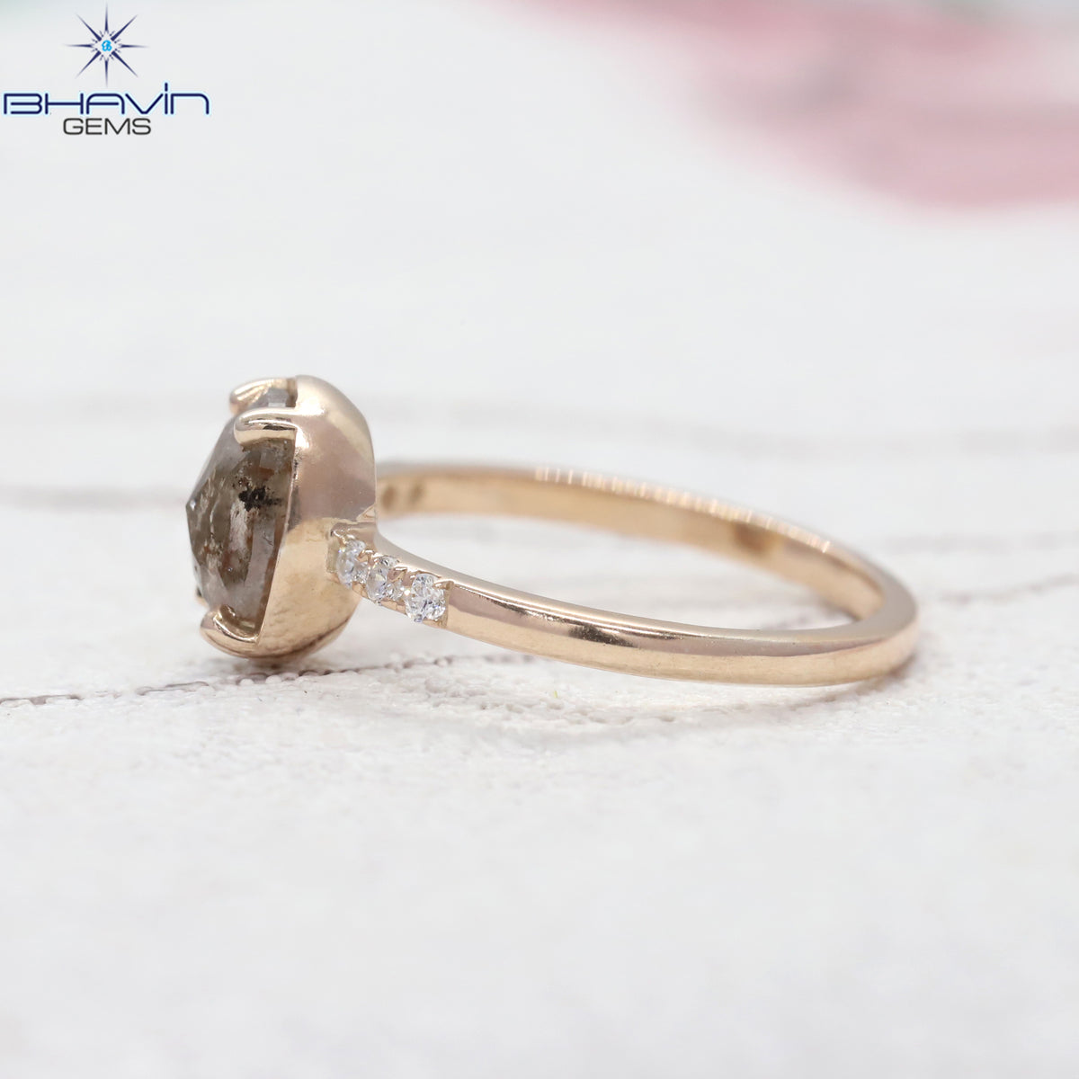 Oval Diamond Natural Diamond Ring Salt And Pepper Color Gold Ring Engagement Ring
