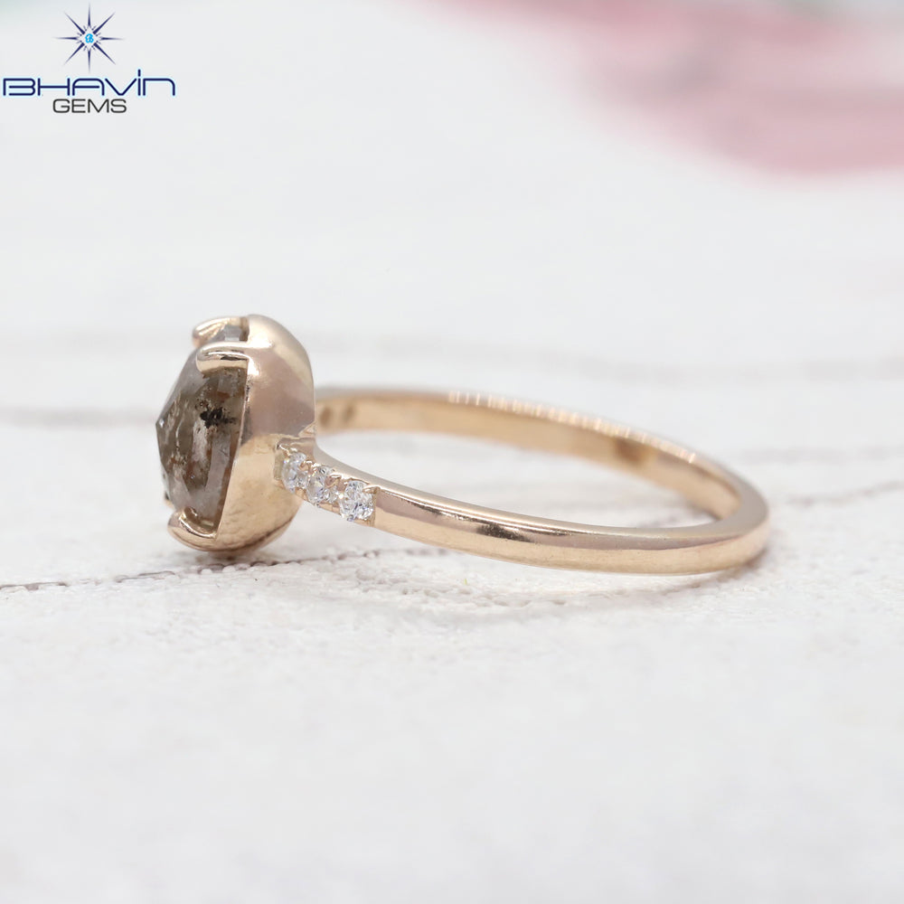 オーバル ダイヤモンド 天然ダイヤモンド リング ソルトアンドペッパーカラー ゴールド リング 婚約指輪