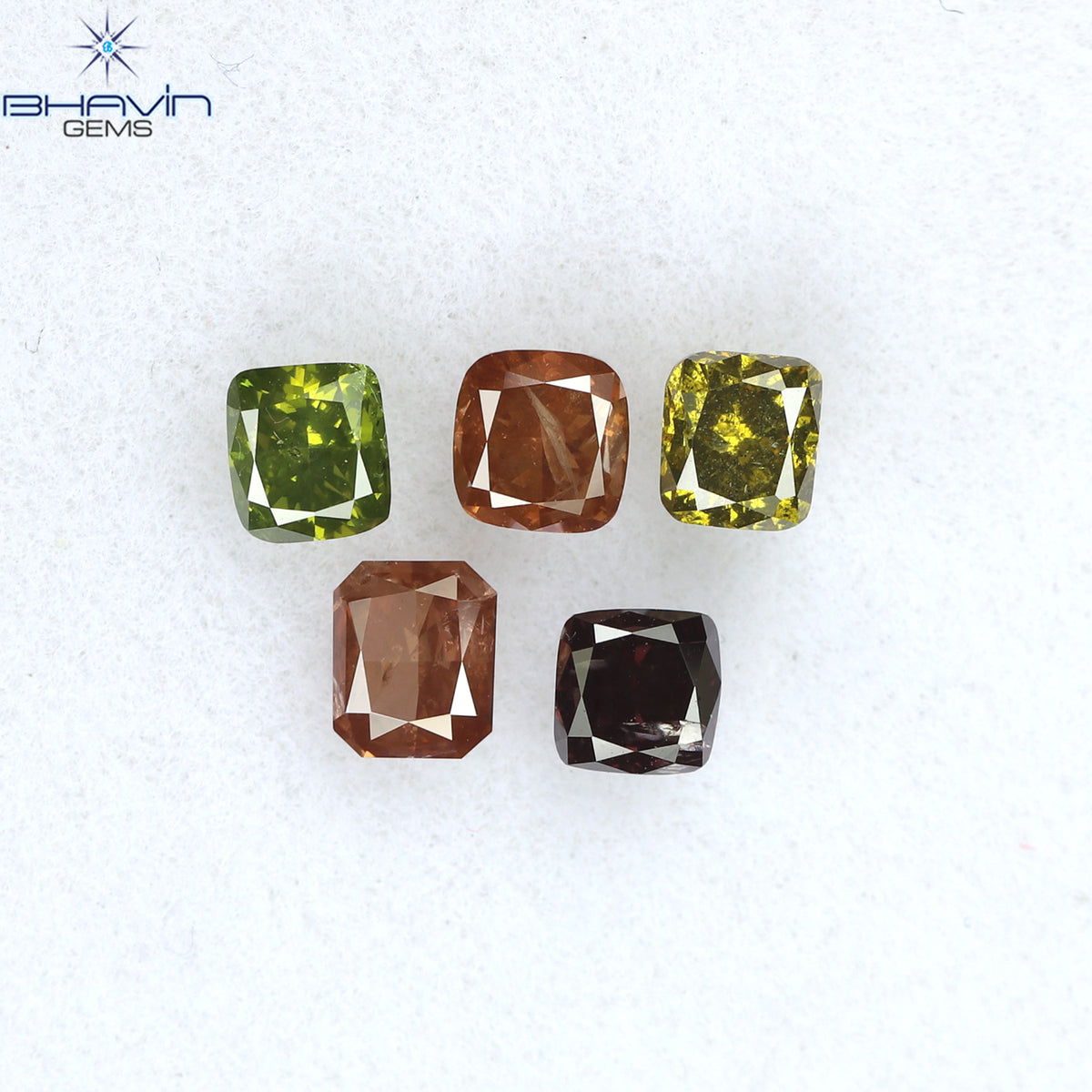 0.82CT/5ピース クッションシェイプ 天然ダイヤモンド ピンクグリーン色 SI2 クラリティ (3.46mm)