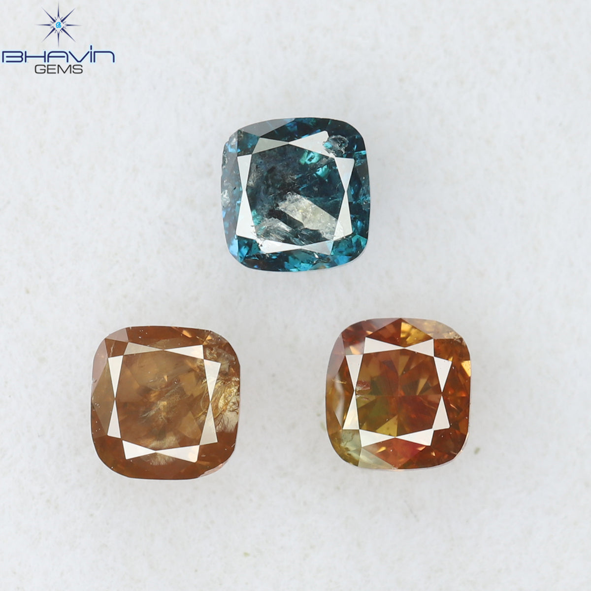 0.56 CT/3 Pcs Natural Cushion Diamond Enhanced Pink Blue Color Clarity I2 (3.18 MM)