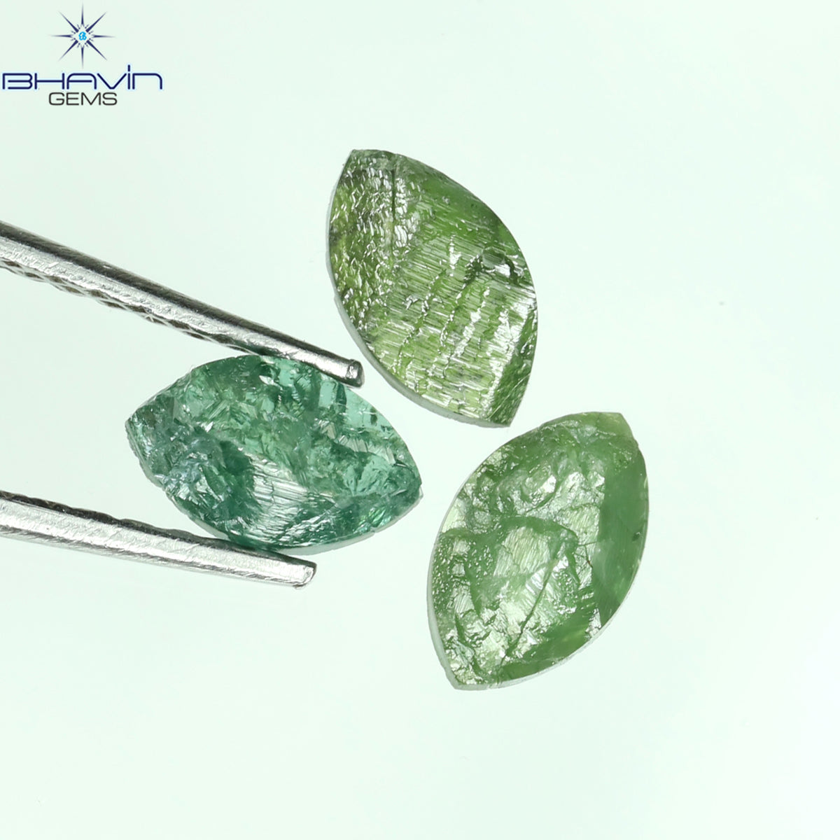 1.04 CT/3 Pcs Natural Marquise Rough Diamond Enhanced Blue Green Color Clarity I3 (6.65 MM)