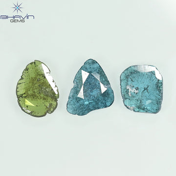 1.37 CT/3 Pcs Natural Slice Diamond Enhanced Blue Green Color Clarity I3 (8.84 MM)
