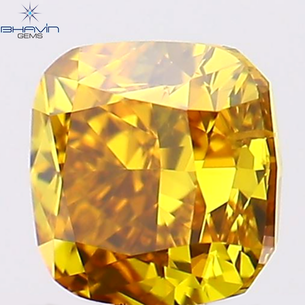 0.32 CT Cushion Shape Natural Diamond Enhanced Orange Yellow Color VS2 Clarity (3.68 MM)