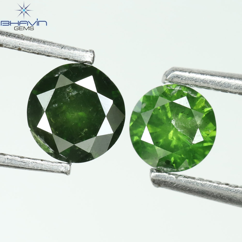 0.60 CT/2 Pcs CT, Round Diamond, Green Color, I3 Clarity