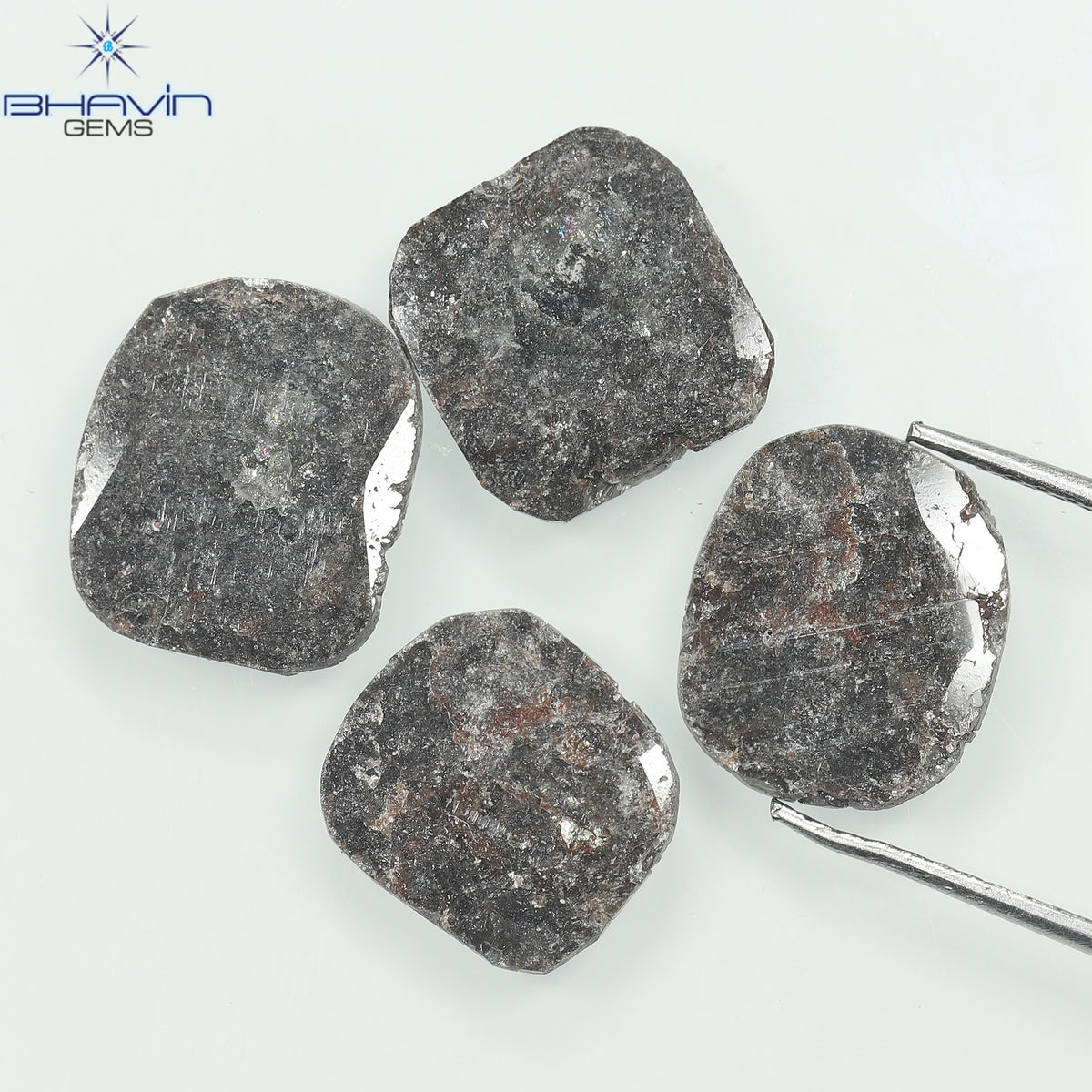 5.80 CT (4 Pcs) Cushion Slice Natural Diamond Salt And Pepper Color Clarity I3 (11.04 MM)