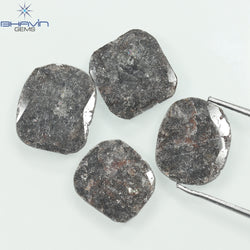 5.80 CT/4 Pcs Cushion Slice Shape Natural Diamond Salt And Pepper Color I3 Clarity (11.04 MM)