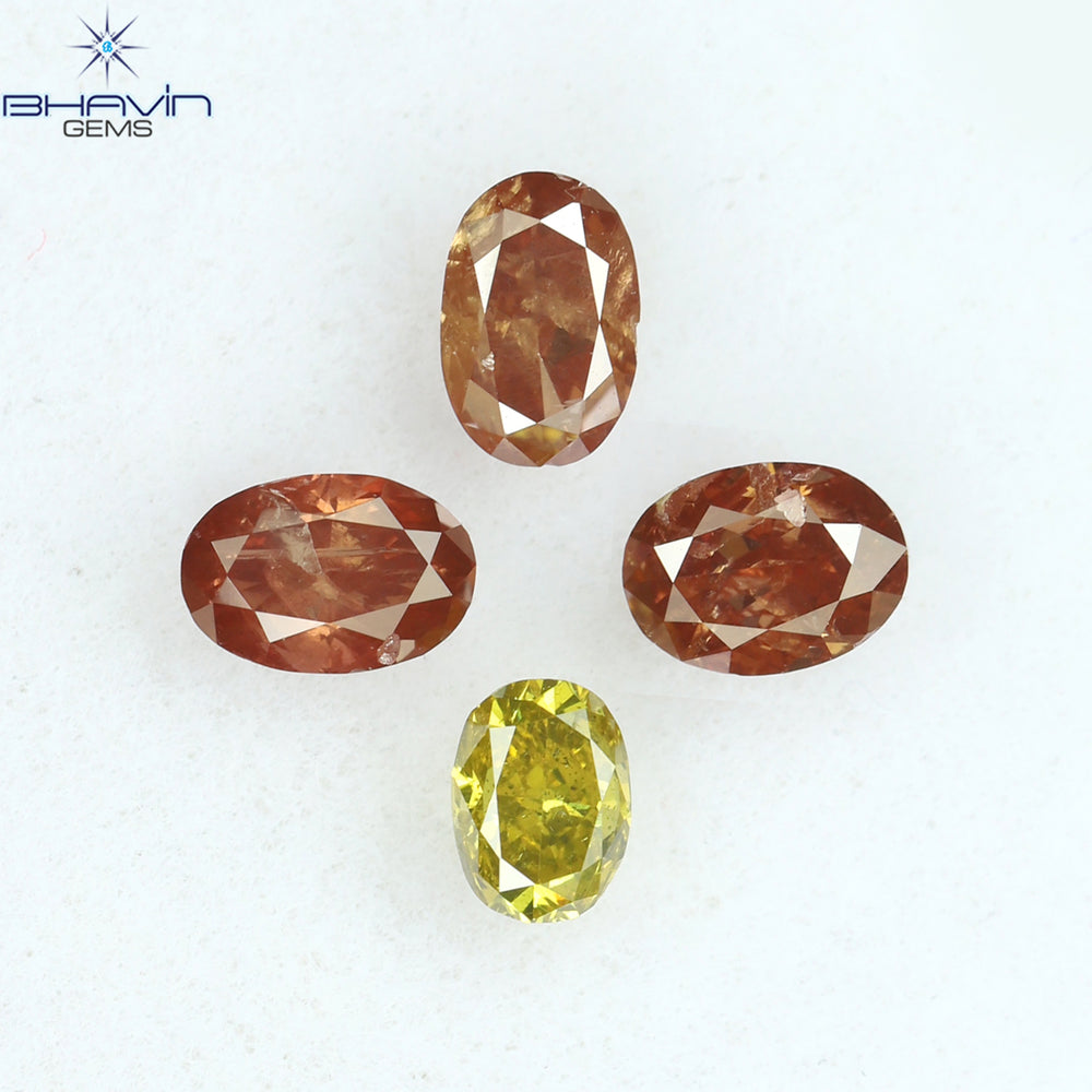 0.72 CT/4 Pcs Oval Shape Enhanced Pink Yellow Color Natural Loose Diamond SI2 Clarity (4.15 MM)