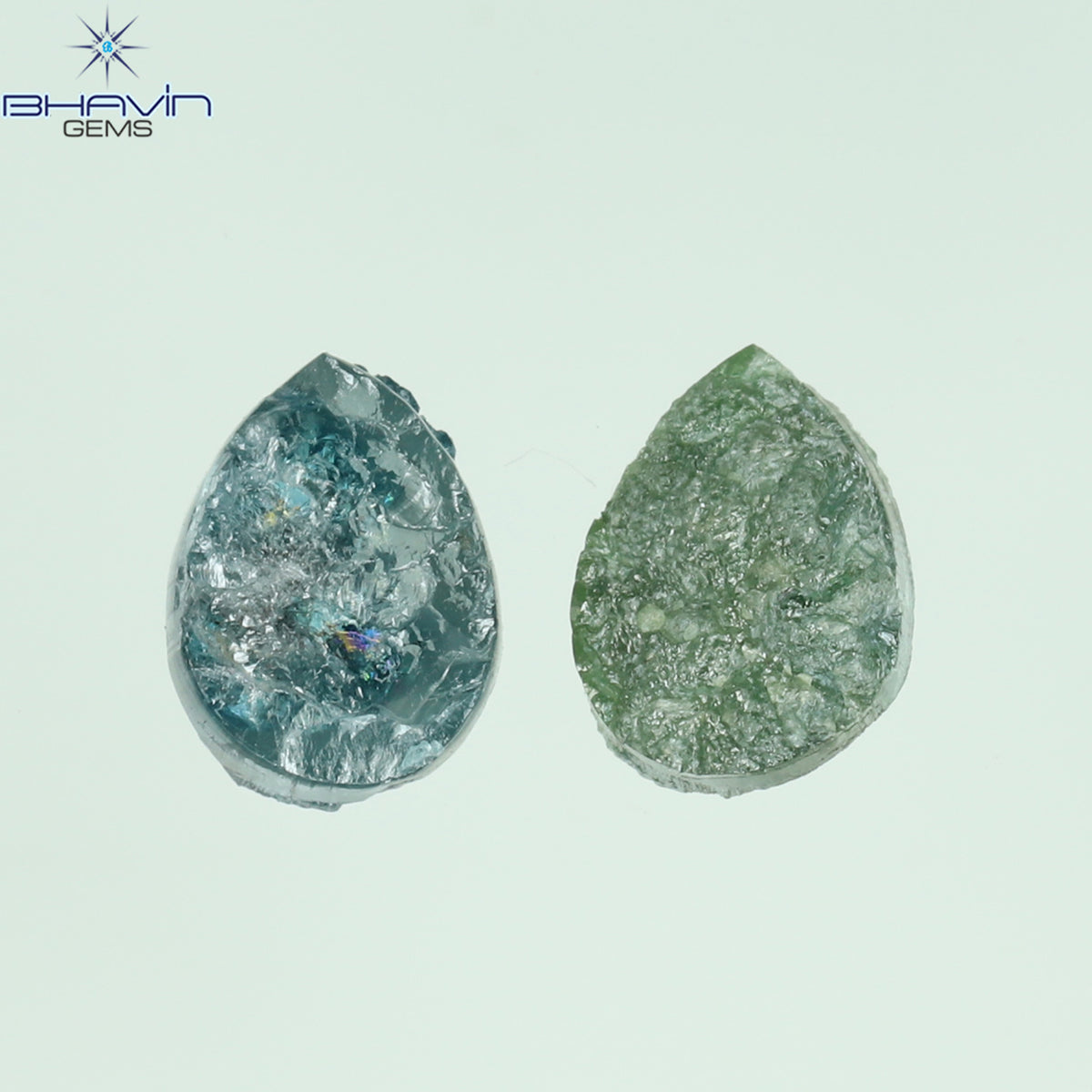 1.19 CT/2 Pcs Natural Pear Rough Diamond Enhanced Blue Green Color Clarity I3 (6.52 MM)