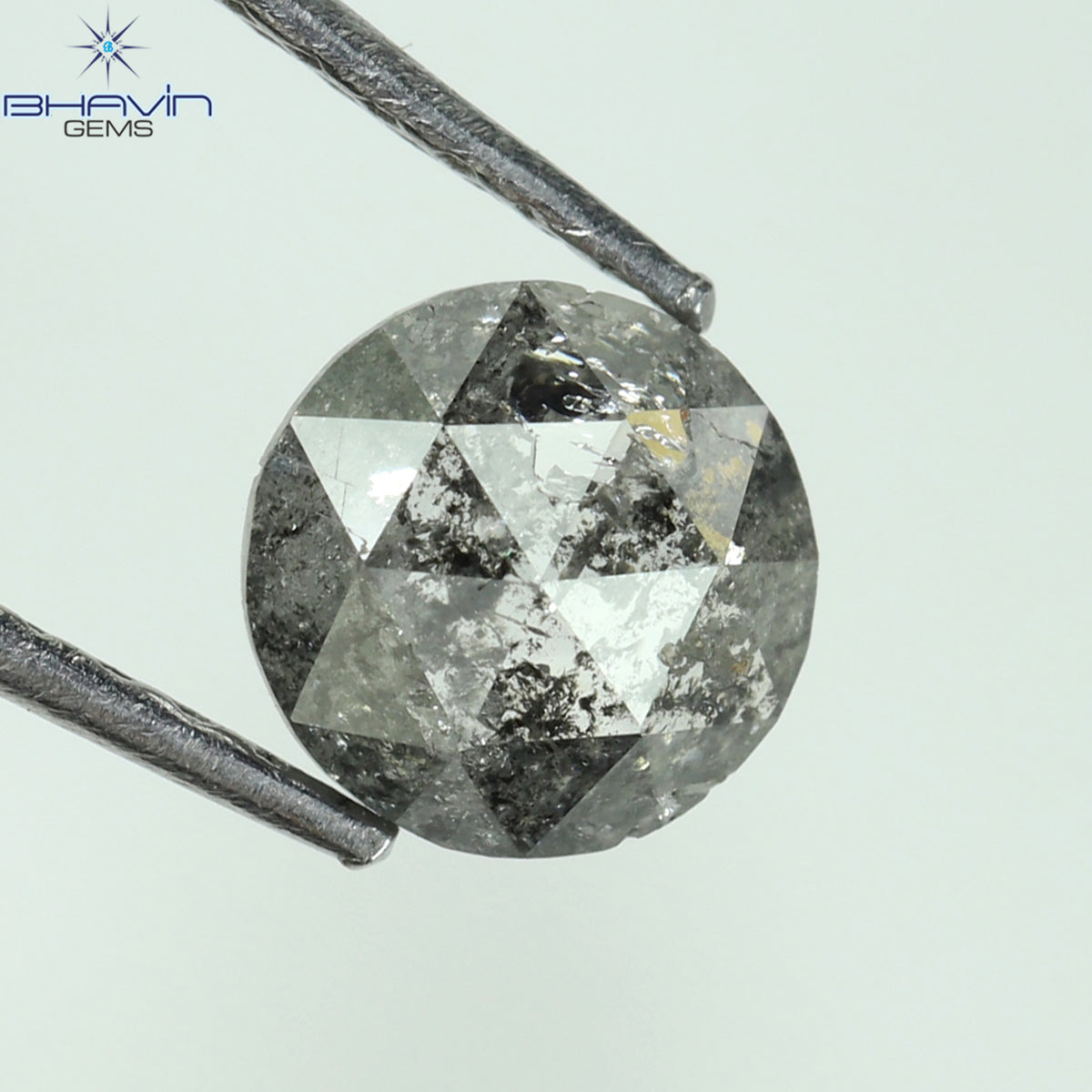 0.69 CT ラウンド ローズ カット シェイプ 天然ダイヤモンド ソルト アンド ペッパー カラー I3 クラリティ (5.76 MM)