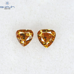 0.10 CT/2 Pcs Heart Shape Natural Diamond Orange Color VS2 Clarity (2.47 MM)