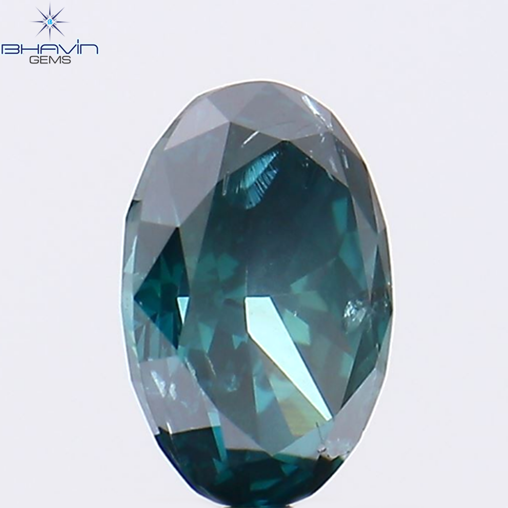 0.42 CT Natural Oval Diamond Enhanced Greenish Blue Color Clarity SI2 (5.66 MM)