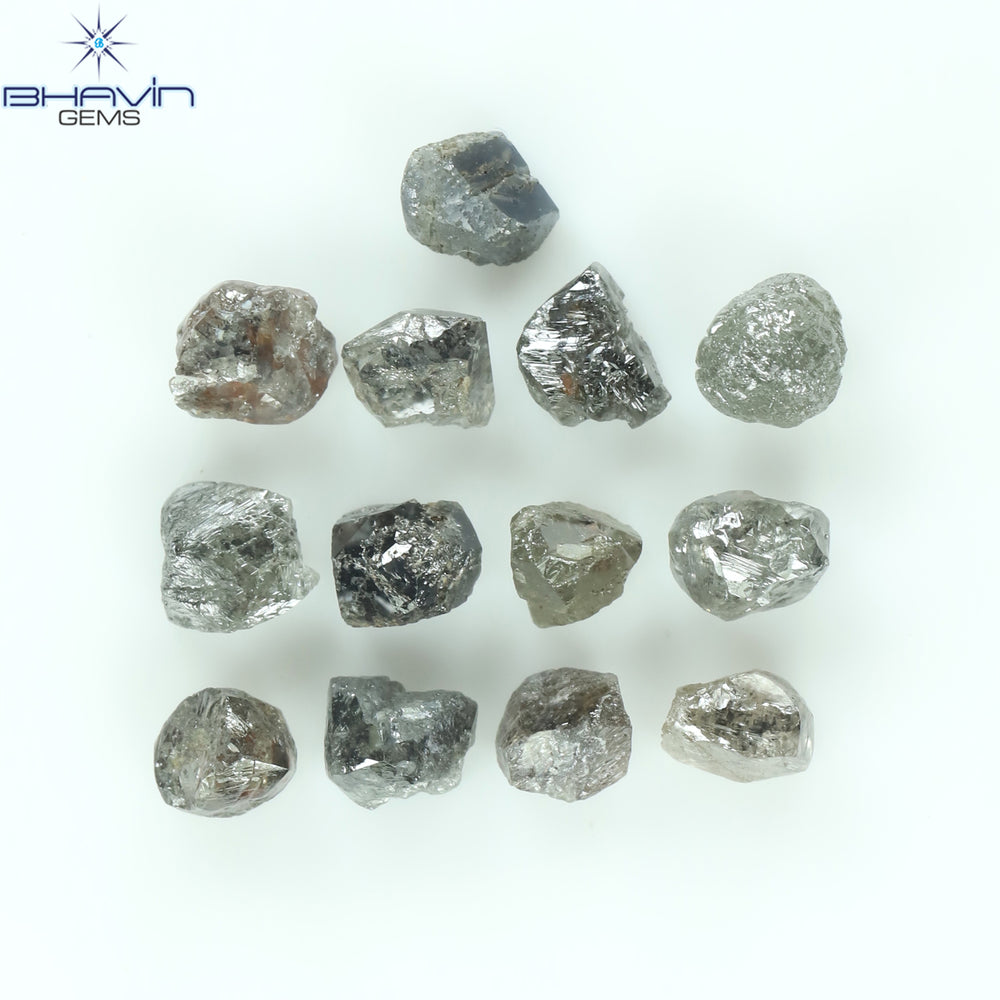3.96 CT/13 ピース ラフシェイプ ソルト アンド ペッパー カラー ナチュラル ダイヤモンド I3 クラリティ (3.78 MM)