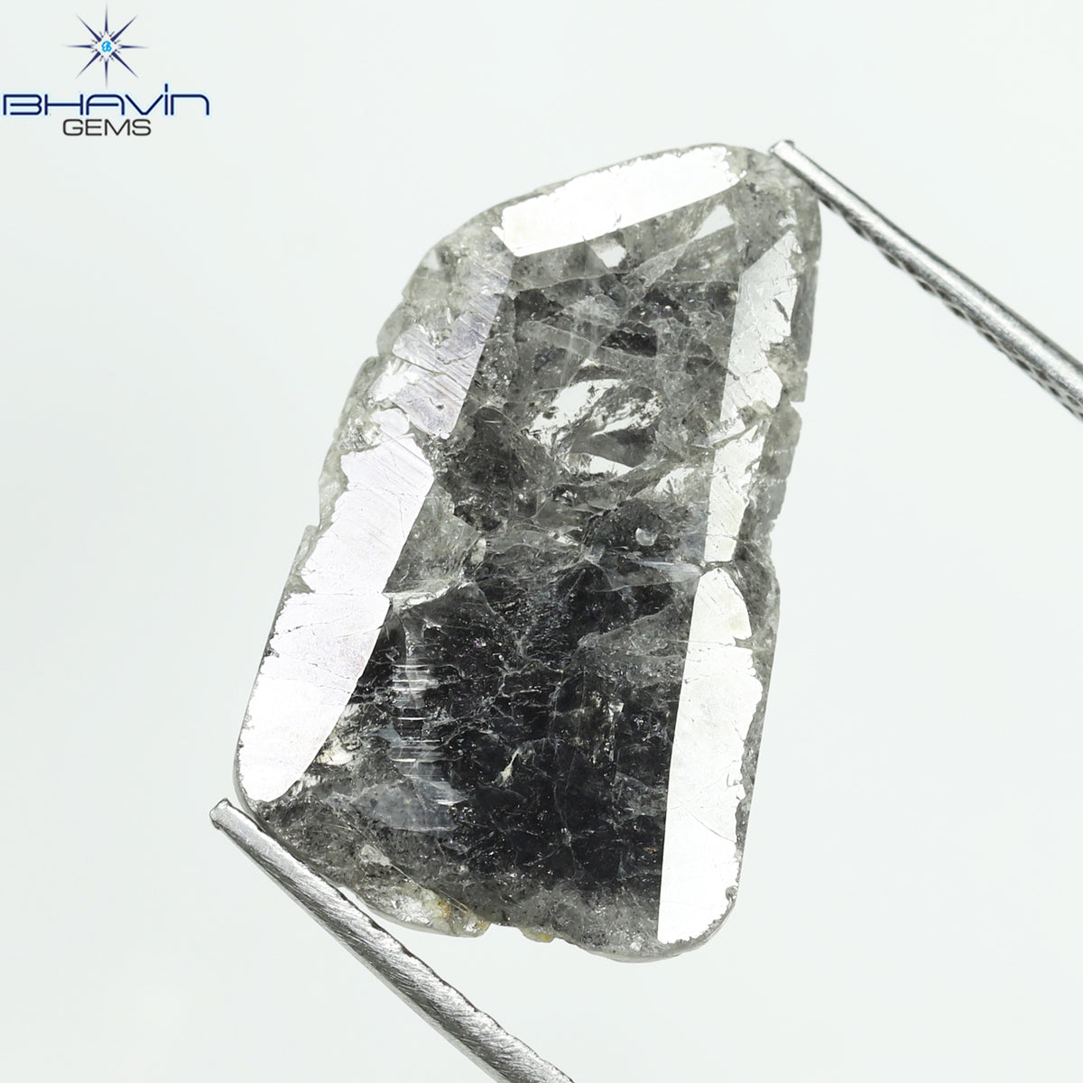 3.06 CT スライス シェイプ ナチュラル ダイヤモンド ソルト アンド ペッパー カラー I3 クラリティ (17.50 MM)