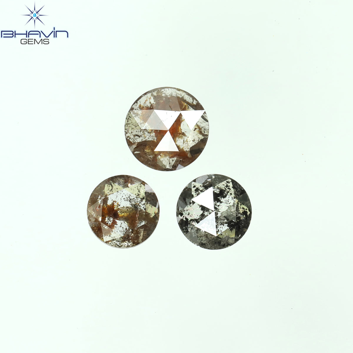0.99 CT/3 Pcs Natural Round Rose Cut Diamond Salt and Pepper Color Clarity I3 (4.90 MM)