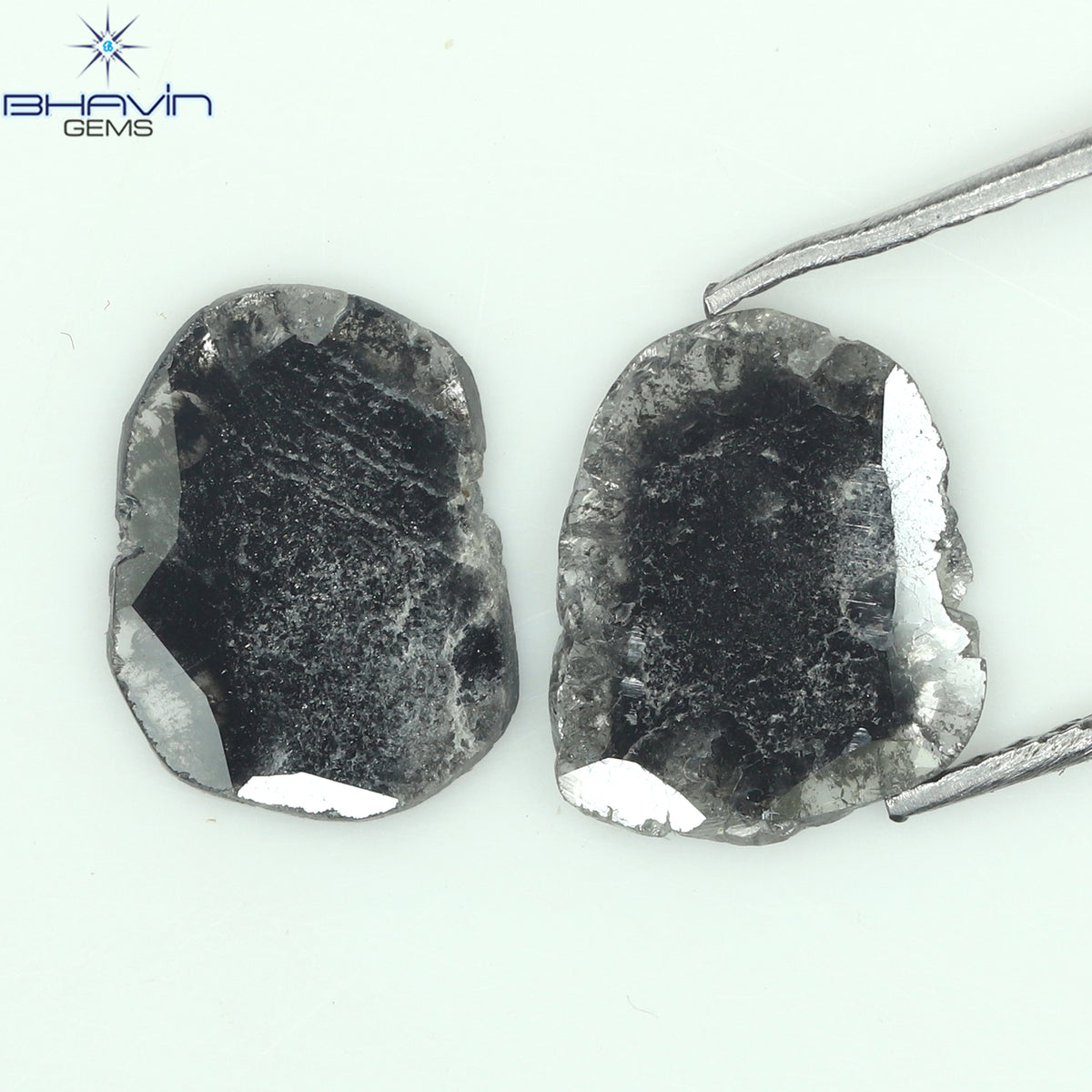2.06 CT (2 Pcs) Slice Natural Diamond Salt And Pepper Color Clarity I3 (10.54 MM)
