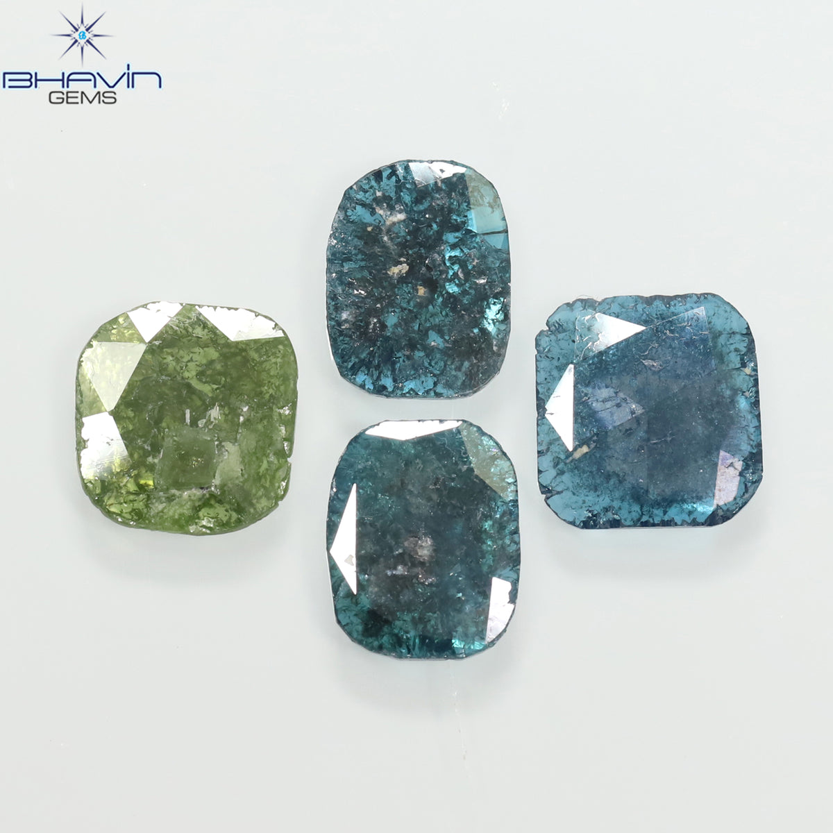 2.81 CT/4 Pcs Natural Slice Diamond Enhanced Blue Green Color Clarity I3 (8.48 MM)