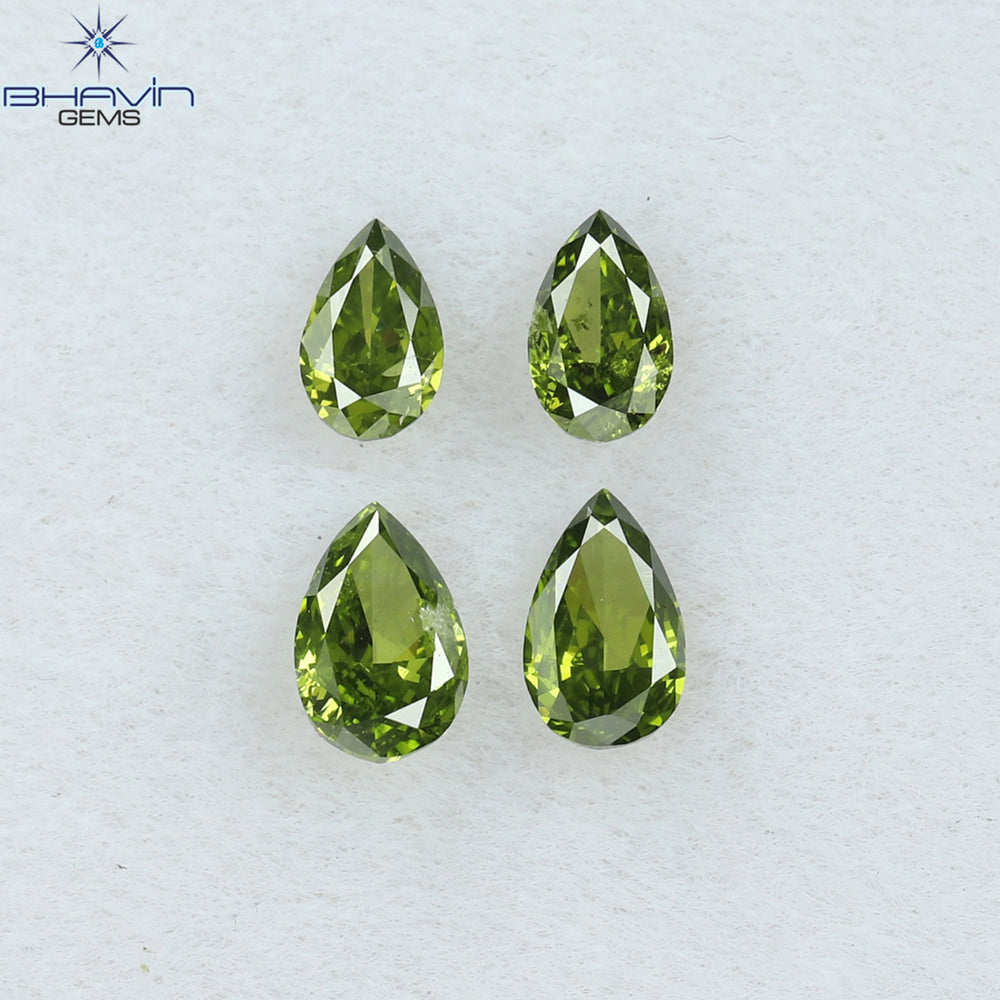0.35 CT/4 Pcs Pear Shape Natural Diamond Green Color SI Clarity (3.91 MM)