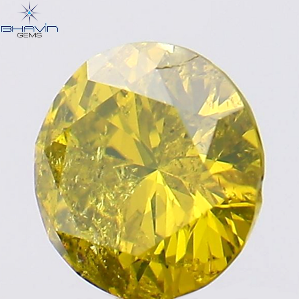 0.31 CT Round Shape Natural Diamond Green Yellow Color I1 Clarity (4.39 MM)