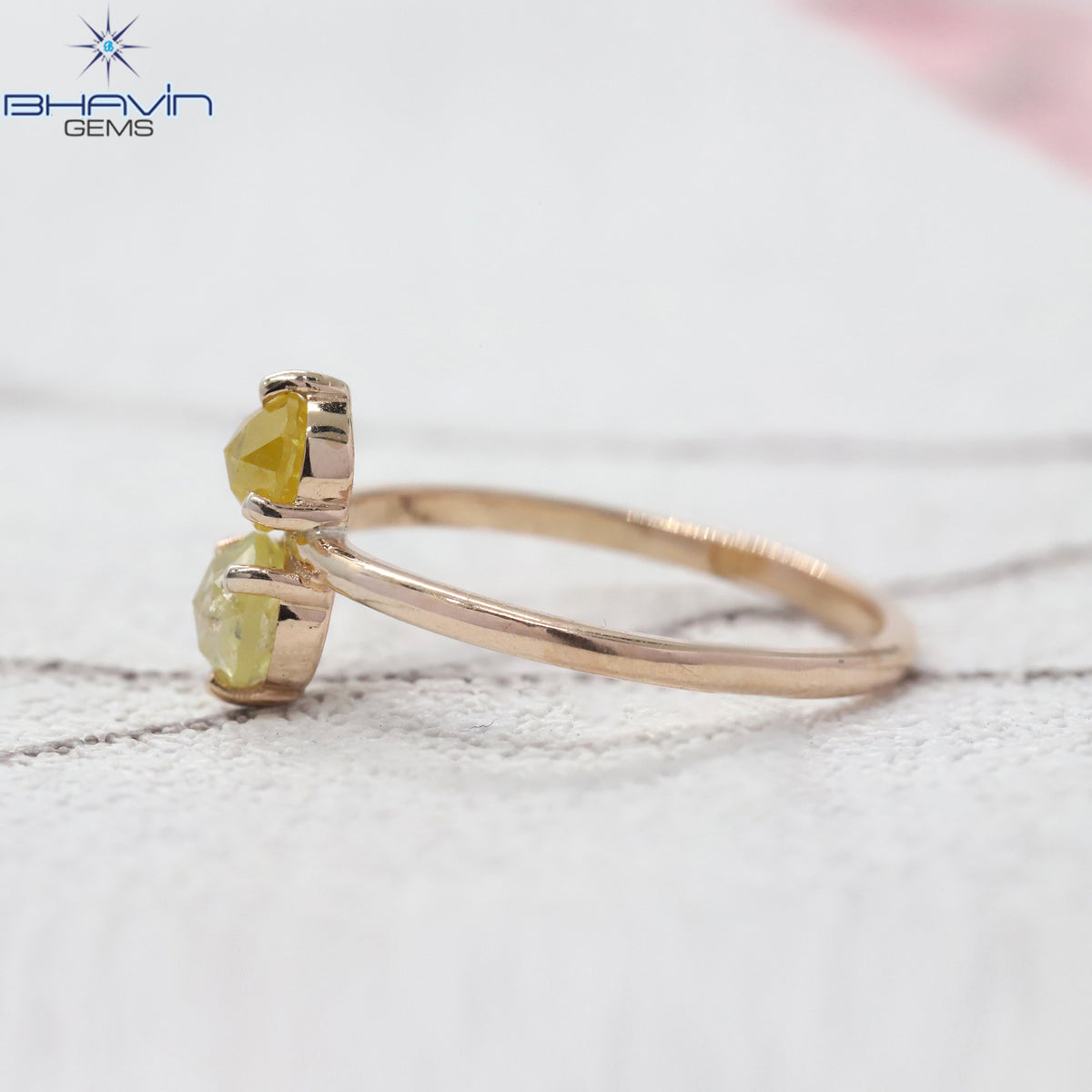 Round Rose Cut Yellow Color Natural Diamond Ring Gold Ring Engagement