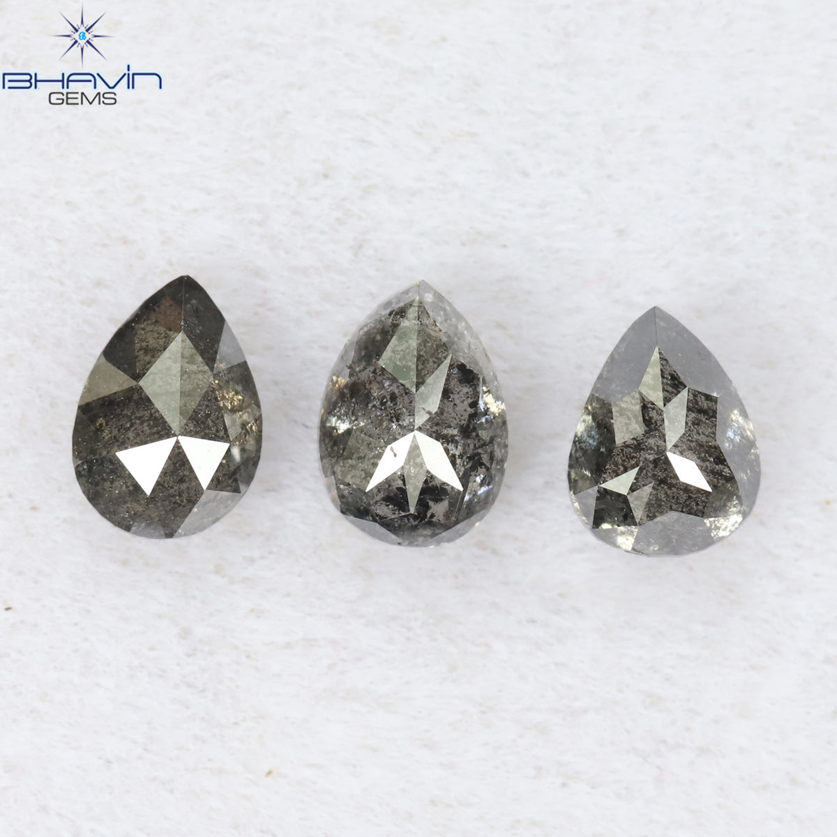 0.95 CT/3 Pcs Natural Pear Diamond Salt And Pepper Color Clarity I3 (5.02 MM)