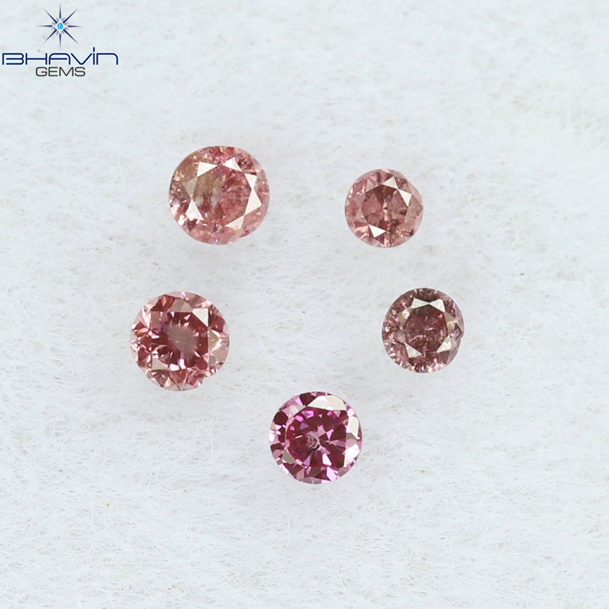 0.05 CT/5 Pcs Natural Round Diamond Enhanced Pink Color Clarity I1 (1.35 MM)