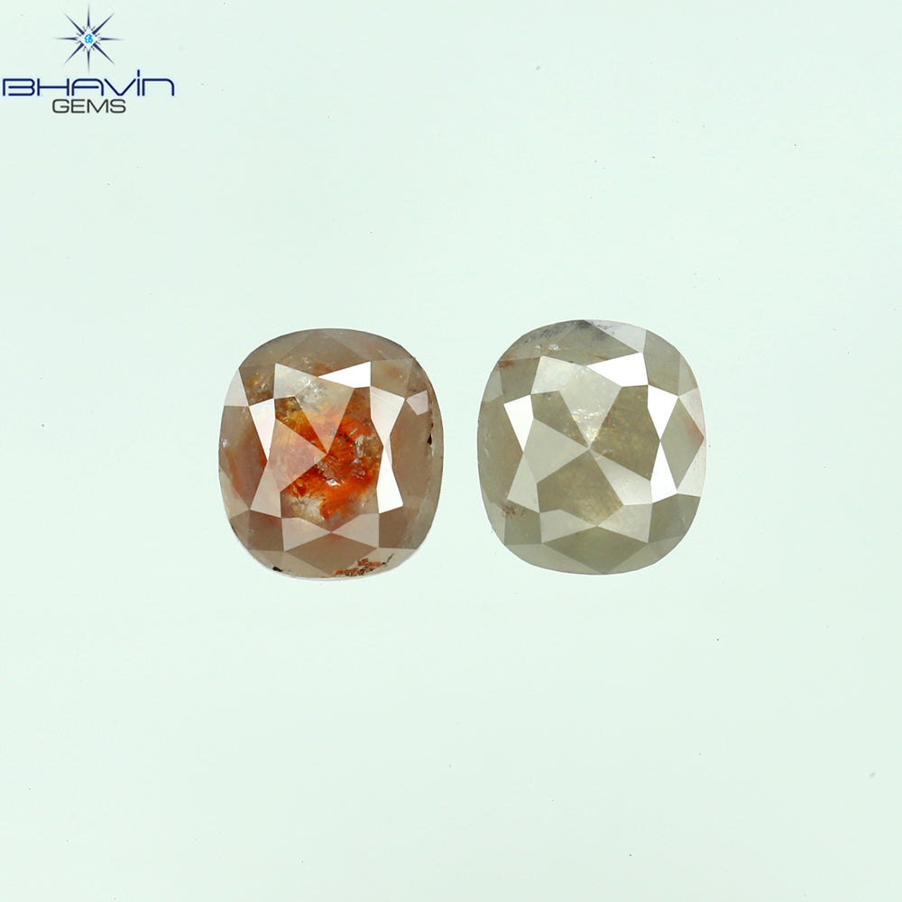 1.46 CT/2 PCS Cushion Shape Natural Diamond Peach Color I3 Clarity (6.23 MM)