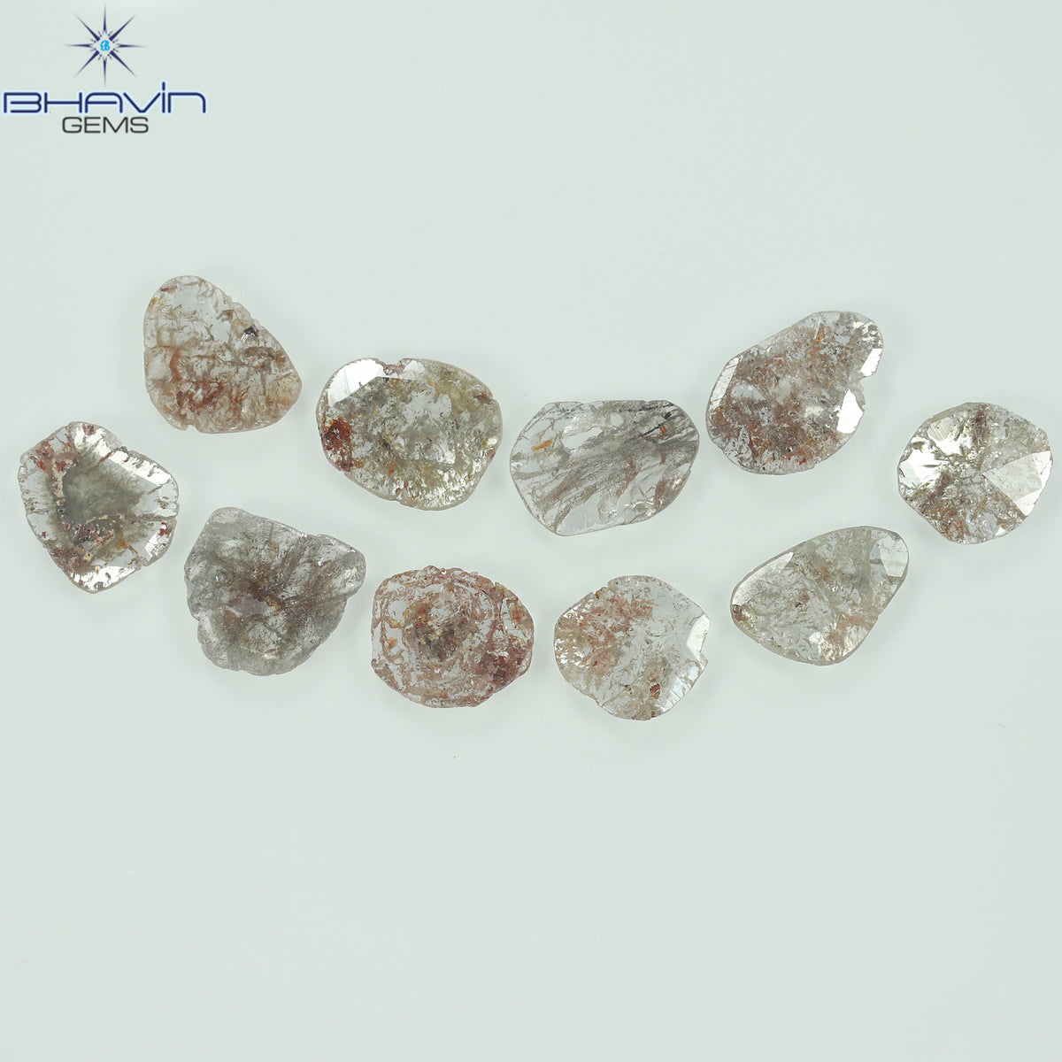 5.42 CT/10 個 スライス シェイプ ナチュラル ルース ダイヤモンド ソルト アンド ペッパー カラー I3 クラリティ (10.18 MM)