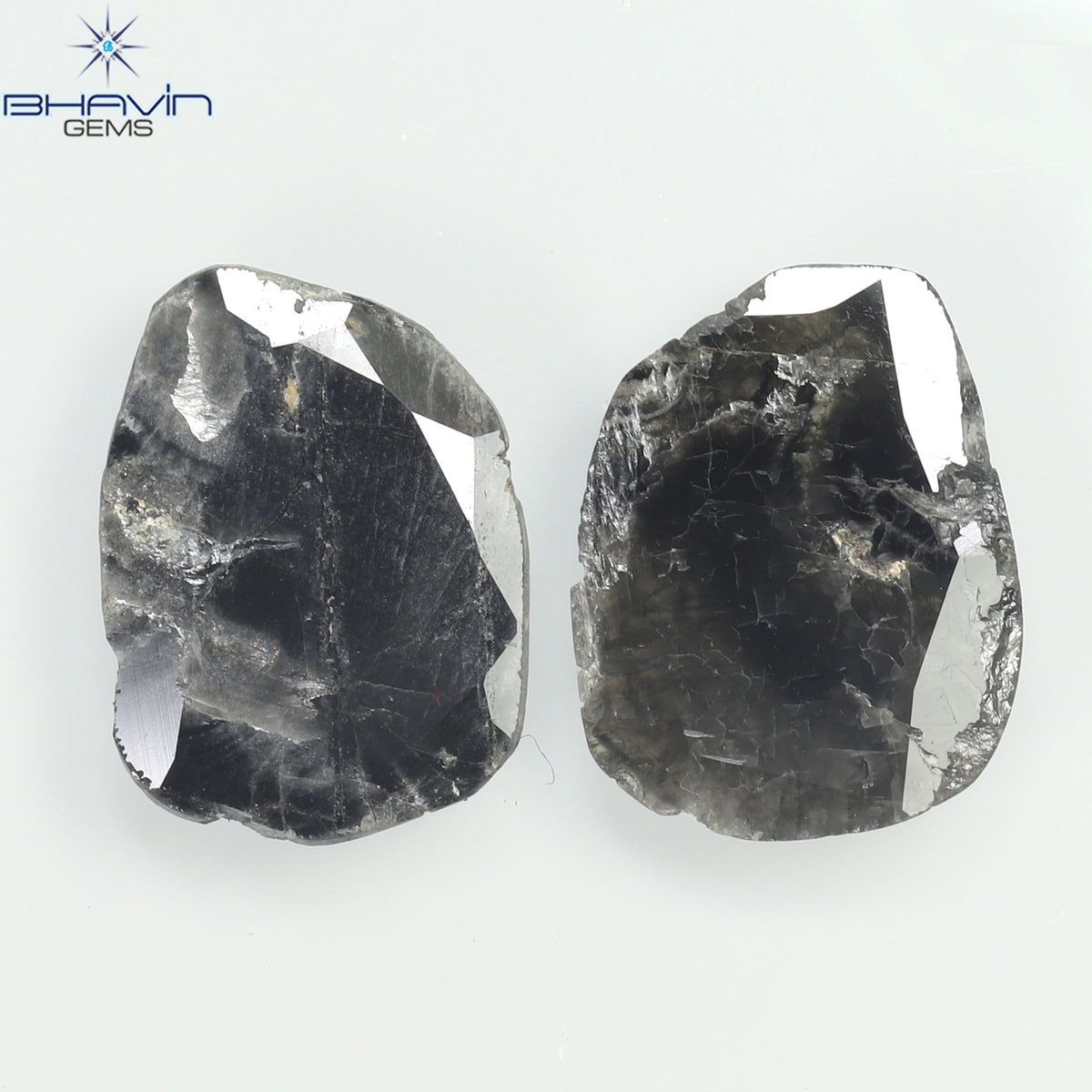 2.98 CT/2 ピース スライス シェイプ ナチュラル ダイヤモンド ブラック グレー カラー I3 クラリティ (13.10 MM)