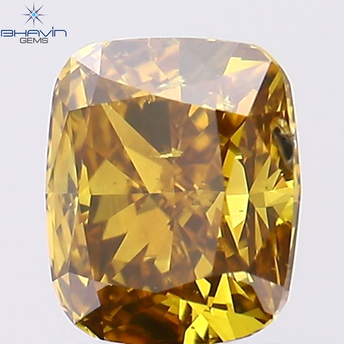 0.95 CT Natural Cushion Diamond Enhanced Orange Color Clarity SI1 (5.96 MM)