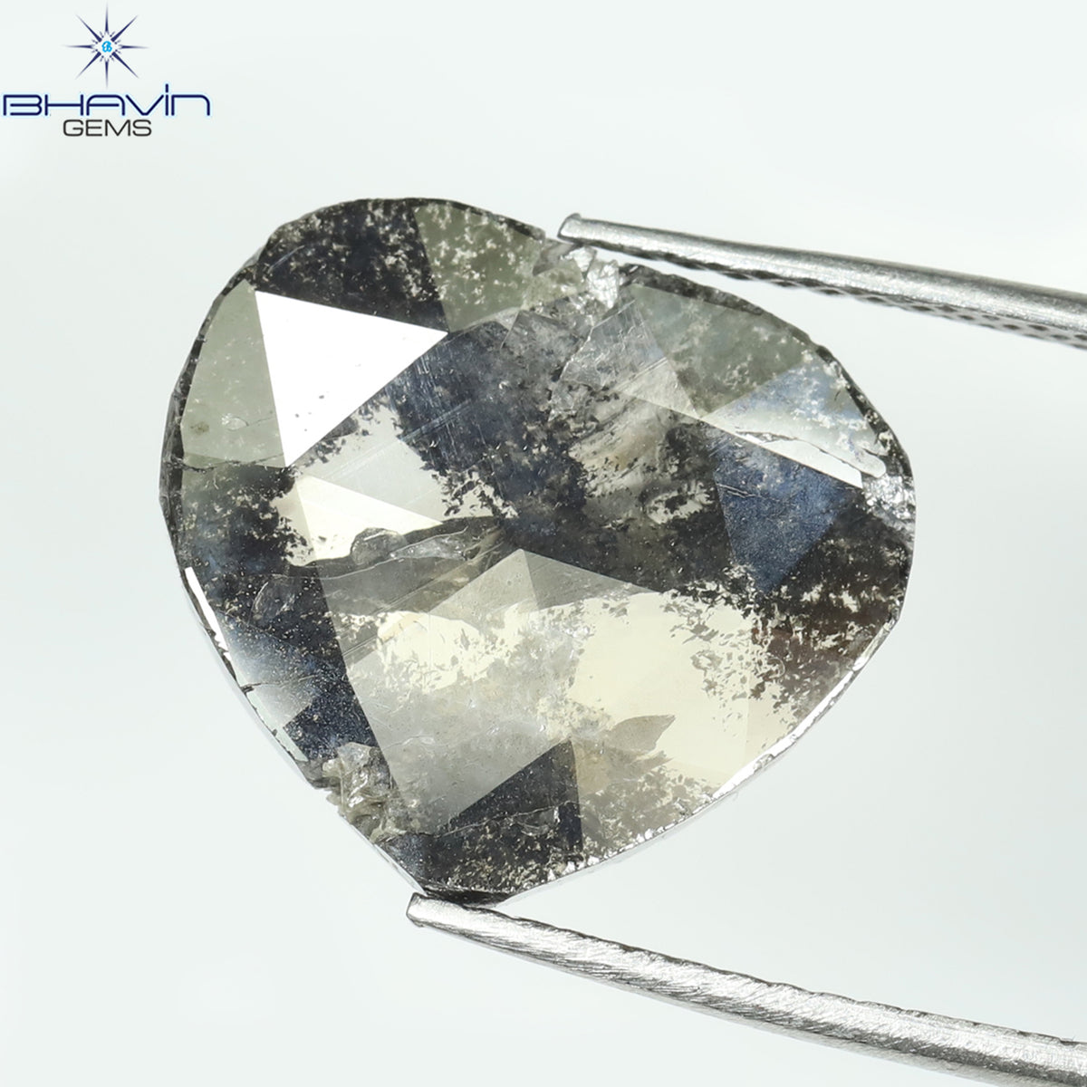 4.87 CT ハート スライス シェイプ ナチュラル ダイヤモンド ソルト アンド ペッパー カラー I3 クラリティ (12.75 MM)