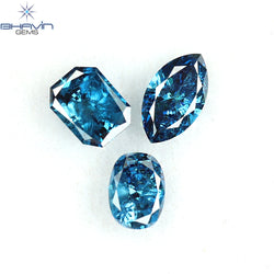 0.67 CT/3 ピース ミックス シェイプ ナチュラル ダイヤモンド ブルー カラー I2 クラリティ (5.77 MM)