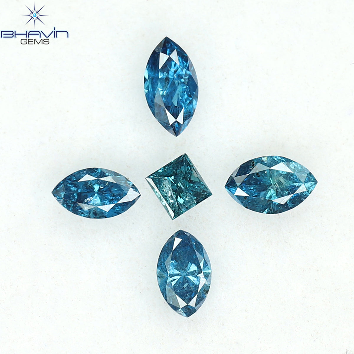0.48 CT/5 Pcs Natural Marquise Diamond Enhanced Blue Color Clarity I2 (4.44 MM)