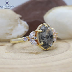 Oval Diamond Natural Diamond Ring Salt And Papper Diamond Gold Ring Engagement