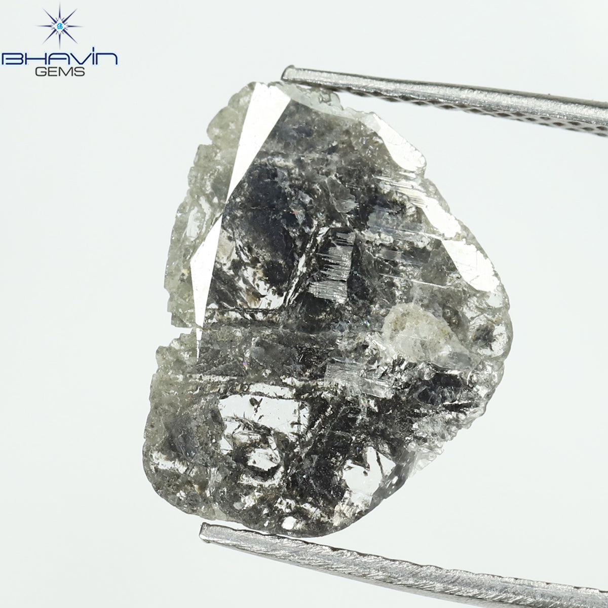 1.89 CT スライス シェイプ ナチュラル ダイヤモンド ソルト アンド ペッパー カラー I3 クラリティ (14.30 MM)