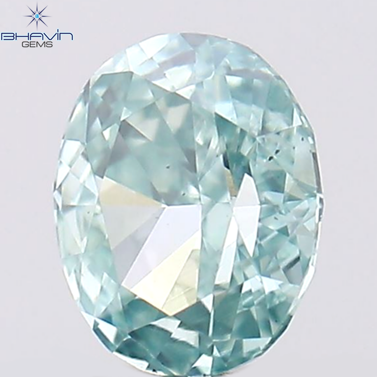 0.37 CT オーバル シェイプ ナチュラル ダイヤモンド グリーンがかったブルー カラー SI1 クラリティ (5.36 MM)
