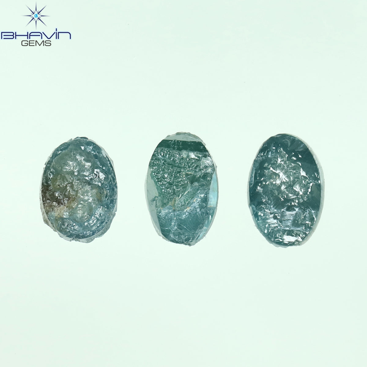 1.17 CT/3 Pcs Natural Oval Rough Diamond Enhanced Blue Color Clarity I3 (5.36 MM)