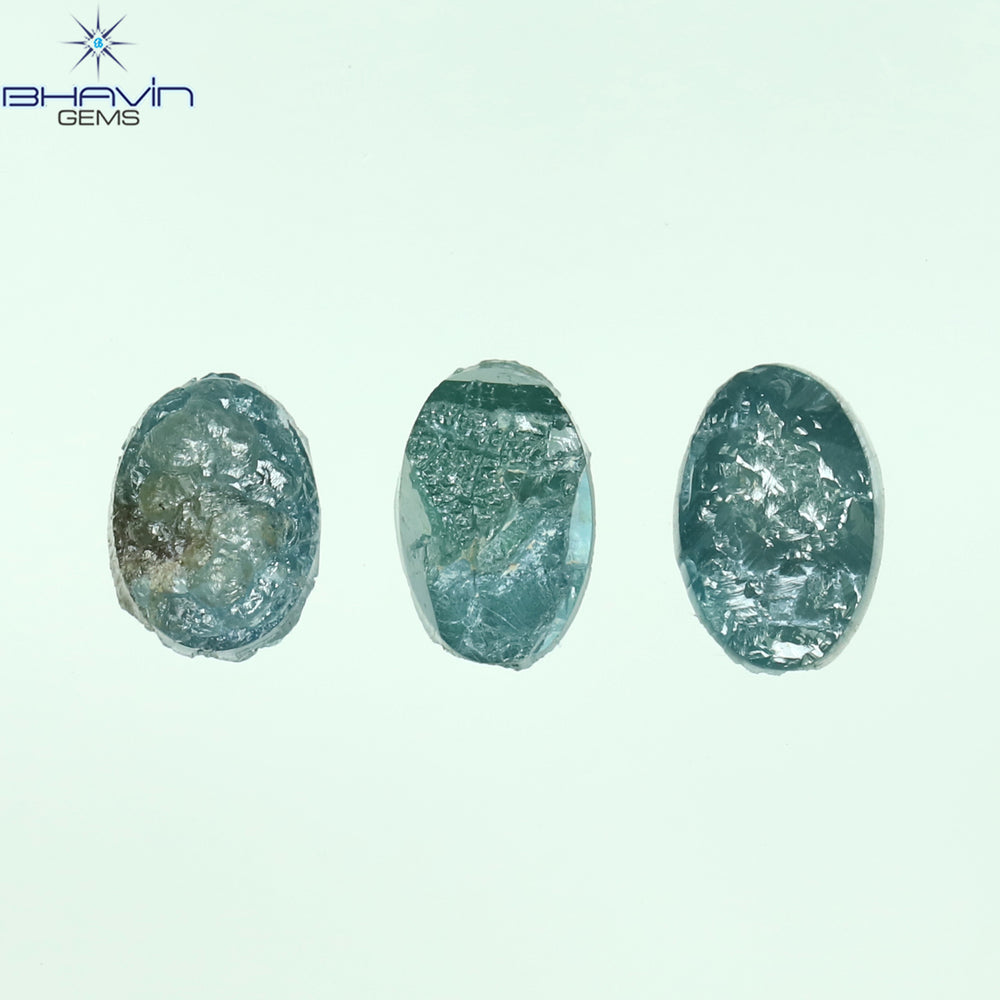1.17 CT/3 Pcs Oval Rough Shape Blue Natural Loose Diamond I3 Clarity (5.36 MM)
