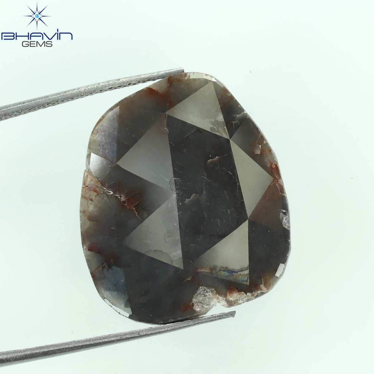 9.29 CT スライス シェイプ ナチュラル ダイヤモンド ブラウン グレー カラー I3 クラリティ (21.00 MM)