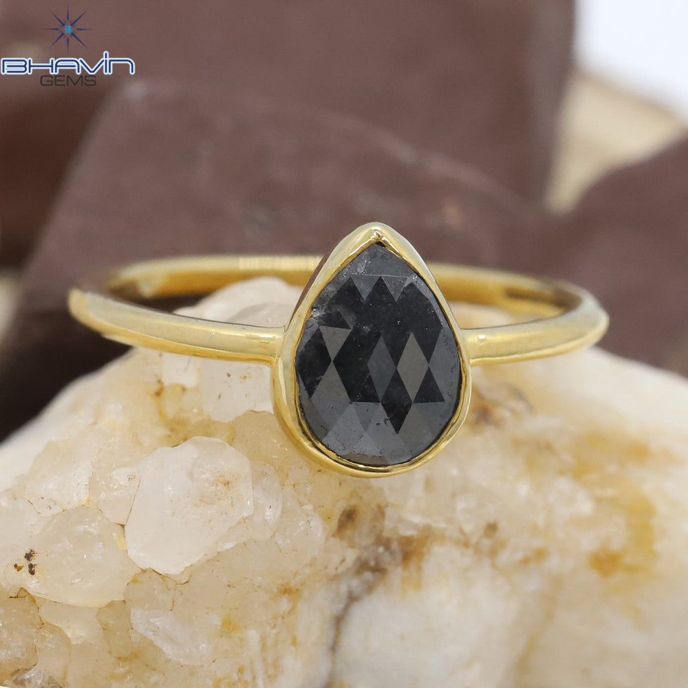 Pear Diamond, Natural Diamond Ring, Salt And Papper Diamond, Gold Ring, Engagement, Wedding Ring, Diamond Ring