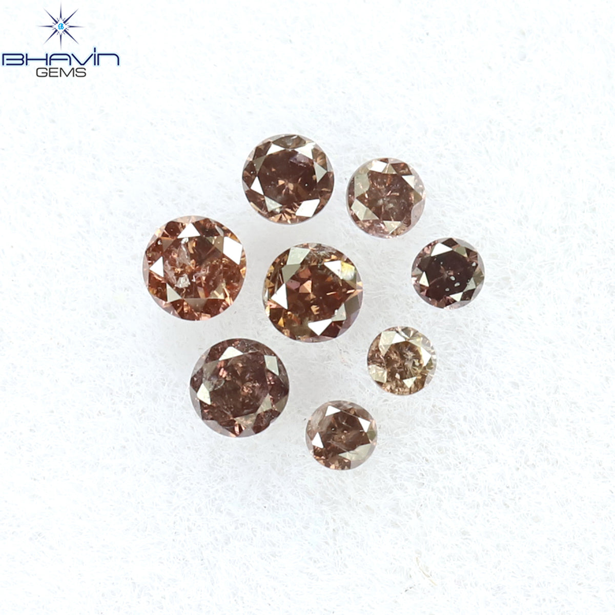 0.11 CT/8 Pcs Natural Round Diamond Enhanced Brown Pink Color Clarity I1 (1.70 MM)