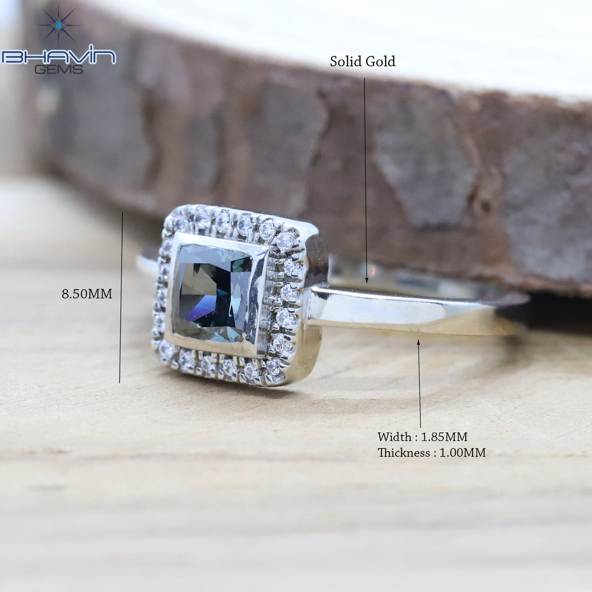 Natural Midnight Blue Cushion Cut Halo Ring