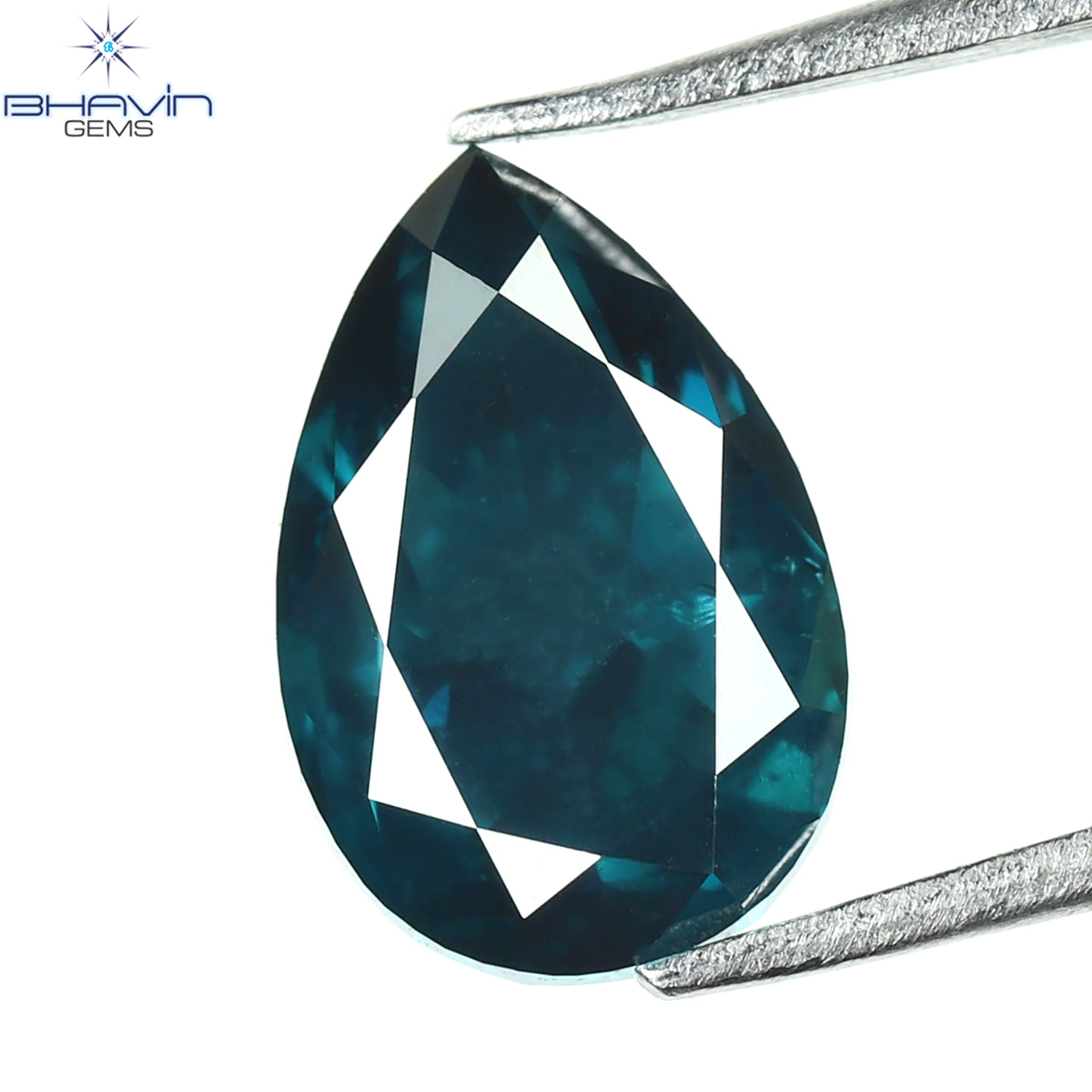 0.90 CT Pear Natural Diamond Enhanced Greenish Blue Color Clarity SI2 (4.38 MM)