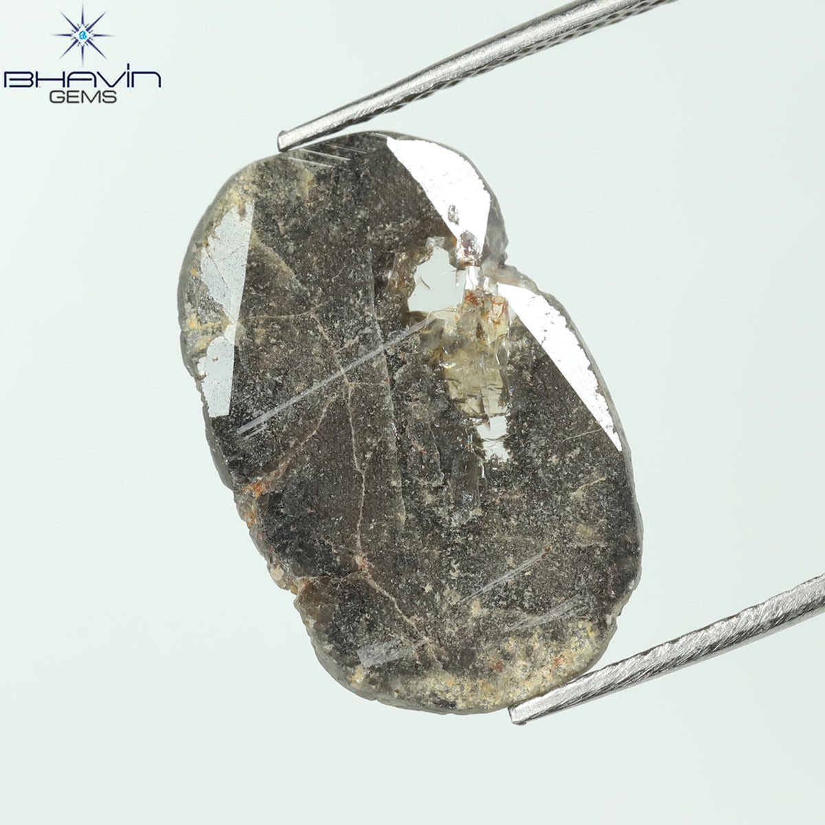 3.00 CT スライス シェイプ ナチュラル ダイヤモンド ソルト アンド ペッパー カラー I3 クラリティ (17.17 MM)