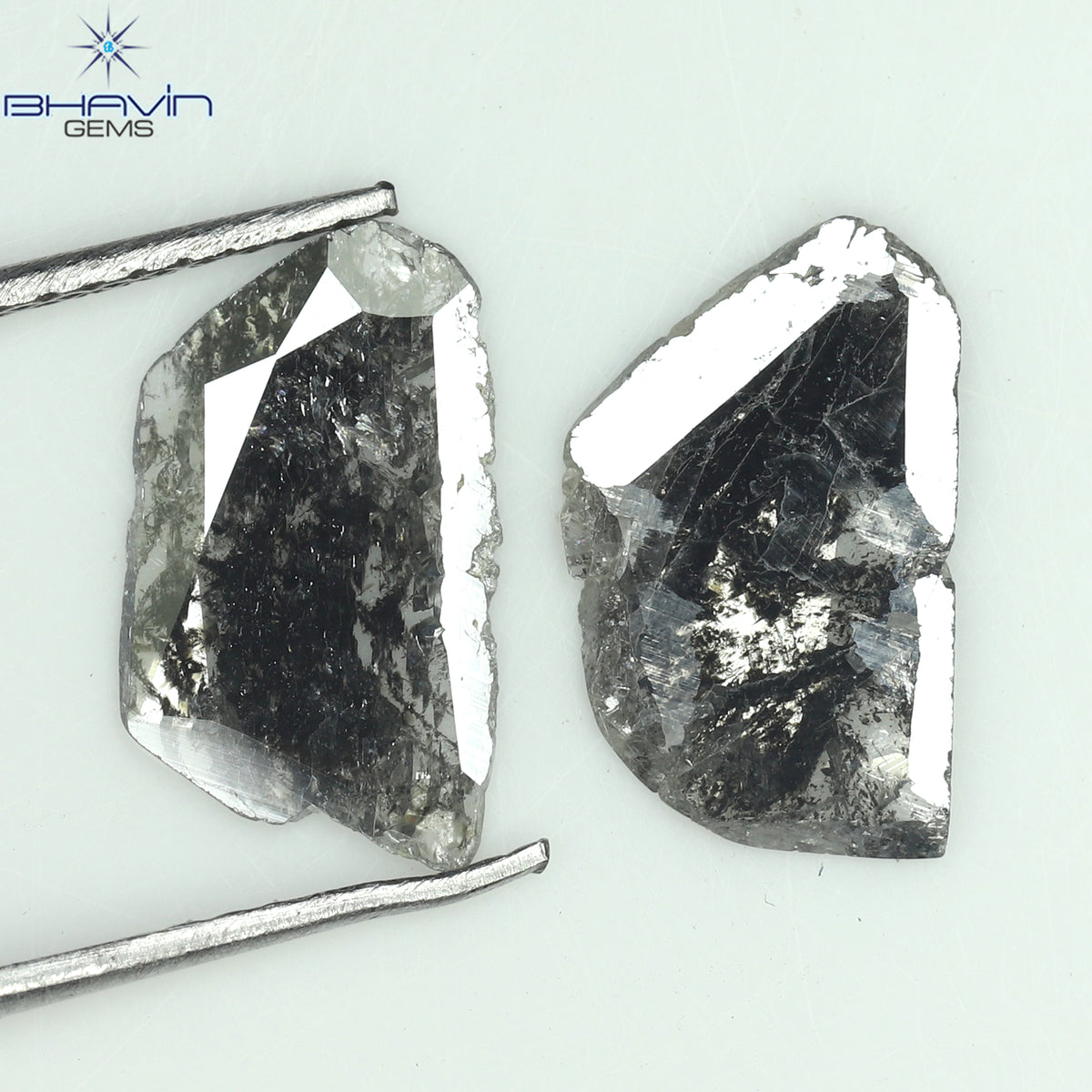1.91 CT (2 Pcs) Slice Natural Diamond Salt And Pepper Color Clarity I3 (12.24 MM)